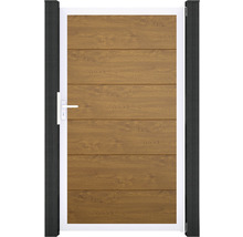 Gartentür mit horizontalen Holzpaneelen und Griff