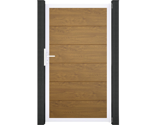 Gartentür mit horizontalen Holzpaneelen und Griff