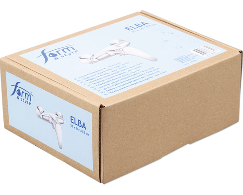 Produktverpackung für eine Duscharmatur der Marke Form and Style, Modell Elba
