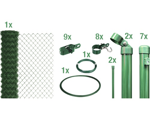 4-Eckgeflecht Set ALBERTS Maschenweite 60x60 mm 15x2,5 m grün zum Einbetonieren