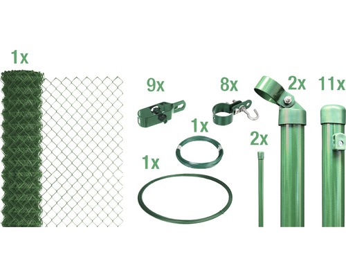 4-Eckgeflecht Set Maschenweite 60 mm, 25 x 2m, grün, zum Einbetonieren