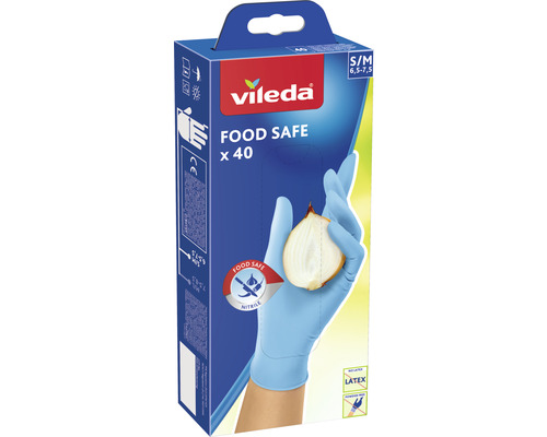 Einmalhandschuhe Vileda FOOD SAFE aus Nitril, latexfrei & ungepudert, Größe S/M 40 Stk. blau