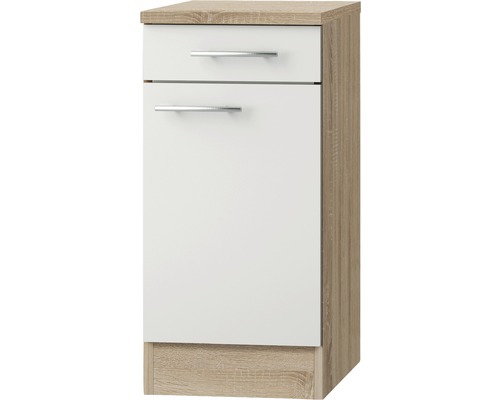 Unterschrank Optifit Dakar weiß glänzend 40x4,8x60 cm mit Drehtür Unterschrank mit einer Schublade und einer Tür