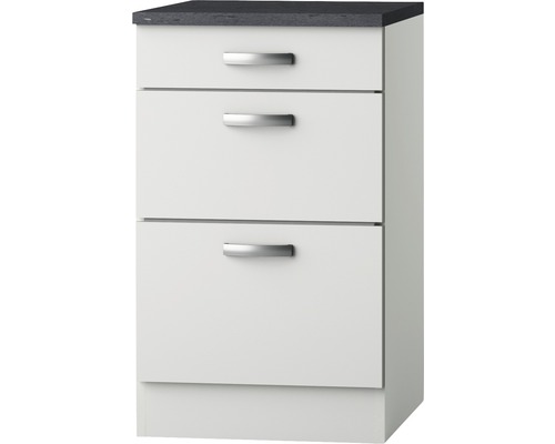 Unterschrank Optifit Lagos weiß glänzend 50x84,8x60 cm mit 3 Laden Nachtkonsole mit drei Schubladen