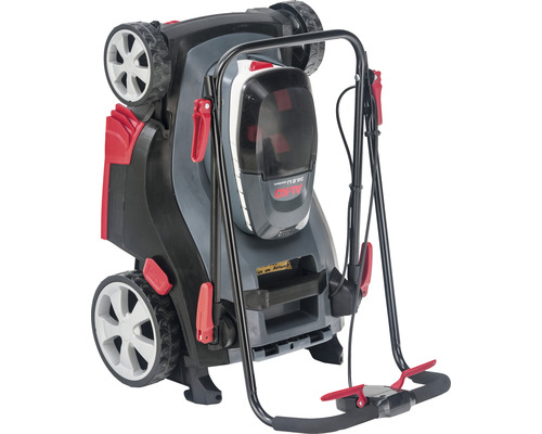 Zusammengeklappter Akku-Rasenmäher für eine einfache Lagerung