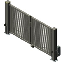 Doppelflügeltor aus Metall mit quadratischen Öffnungen