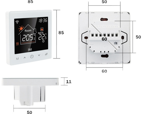 Abbildung eines Raumthermostats mit Maßangaben