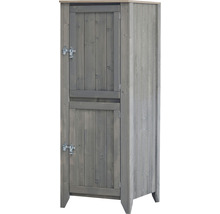 Eckschrank aus Holz mit zwei Türen und Metallriegeln