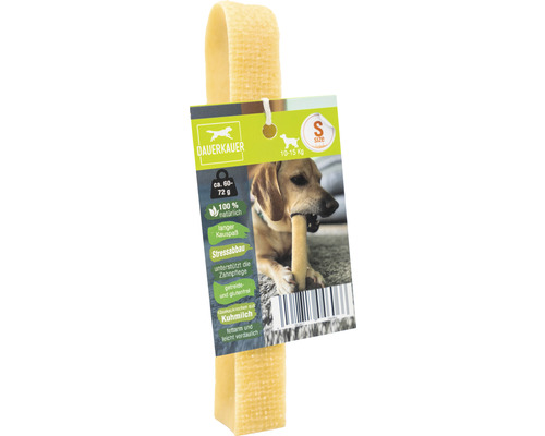 Dauerkaustab für Hunde mit Produktinformationen auf dem Etikett