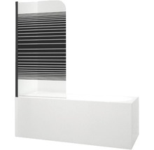 Badewannenfaltwand Aurlane Black Lines 1-teilig 750x1400 mm Echtglas Dekor Querstreifen schwarz