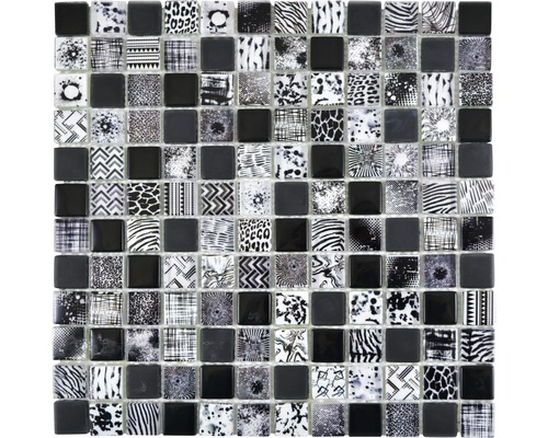 Glasmosaik Crystal Quadrat 29,8x29,8 cm schwarz mix