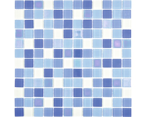 Glasmosaik Crystal Quadrat 30,0x30,0 cm fluoreszierend blau mix