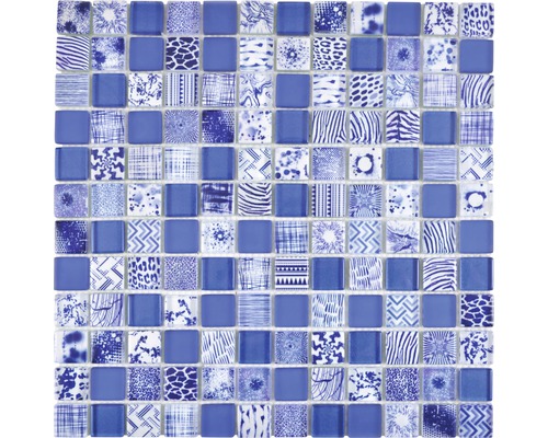 Glasmosaik Crystal Quadrat 29,8x29,8 cm blau mix