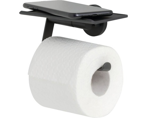 Toilettenpapierhalter mit Ablage und Mobiltelefon