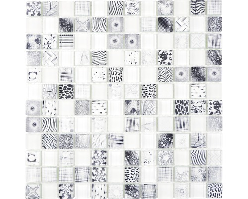 Glasmosaik Crystal Quadrat 29,8x29,8 cm superweiß mix Mosaikfliese mit Tiermotiven