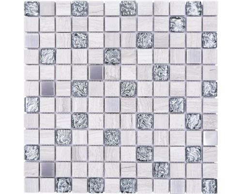 Natursteinmosaik Crystal Quadrat 30,0x30,0 cm grau Mosaikfliese aus Marmor und Glas