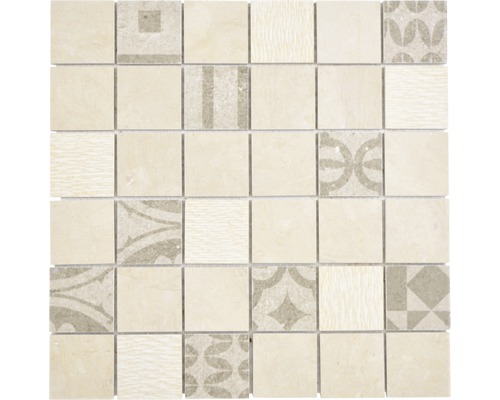 Keramikmosaik Quadrat Marmor 30,0x30,0 cm beige matt