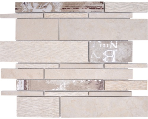 Keramikmosaik Marmor Verbund 25,5x30,0 cm beige matt Mosaikfliese in Beige mit unterschiedlichen Texturen