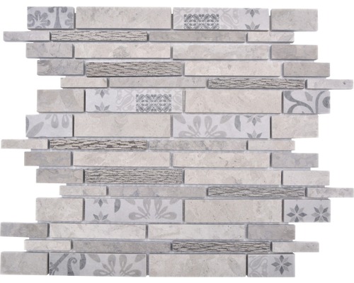 Keramikmosaik Marmor Verbund 27,0x30,0 cm grau matt Mosaikfliese in Steinoptik mit floralen Mustern