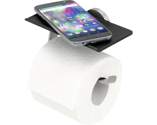 Toilettenpapierhalter mit Ablage und Smartphone