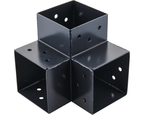Steckverbinder Ecke 90°, 3 Enden, anthrazit, 91x91 mm, Typ B, 1 Stk. Pfostenverbinder für den Holzbau mit Befestigungslöchern
