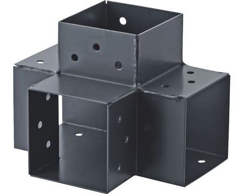 Steckverbinder Verlängerung 90°, 4 Enden, anthrazit, 91x91 mm, Typ H, 1 Stk. Pfostenverbinder aus Metall mit Bohrungen zur Befestigung