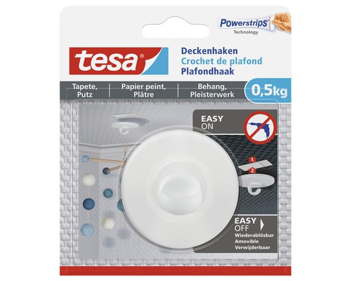 Tesa Deckenhaken zur Befestigung ohne Bohren bis 0,5 Kilogramm