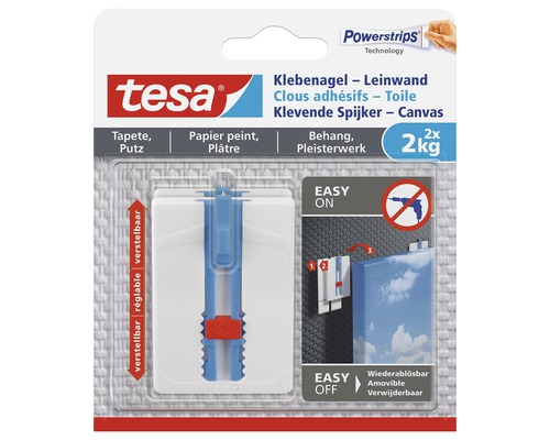 Tesa Klebenagel für Leinwände, geeignet für Tapeten, Putz, Papier und Plaster, mit einer Tragkraft von 2 Kilogramm
