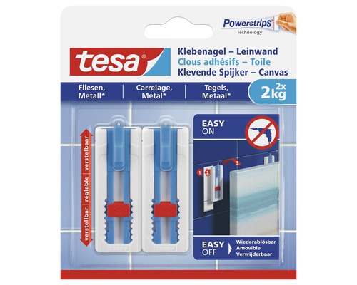 Tesa Klebenagel für Leinwände, geeignet für Fliesen und Metall, bis zu 2 Kilogramm Tragkraft