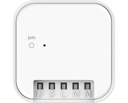 Weißes Smart-Home-Gerät mit Anschlussklemmen