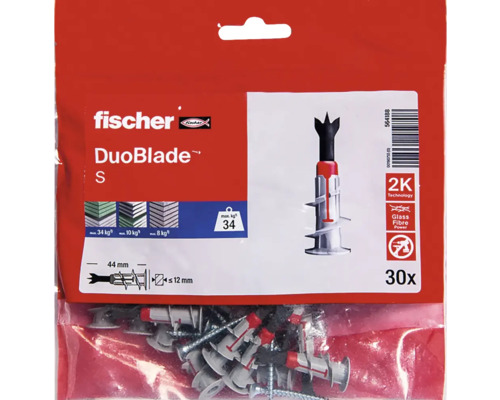 Fischer DuoBlade S Dübel, 30 Stück, zur Befestigung in Gipskarton- und Gipsfaserplatten