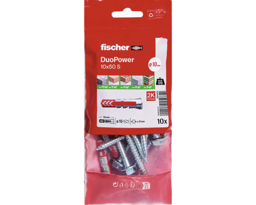 Fischer DuoPower Dübel 10x50 S, 10 Stück im Paket
