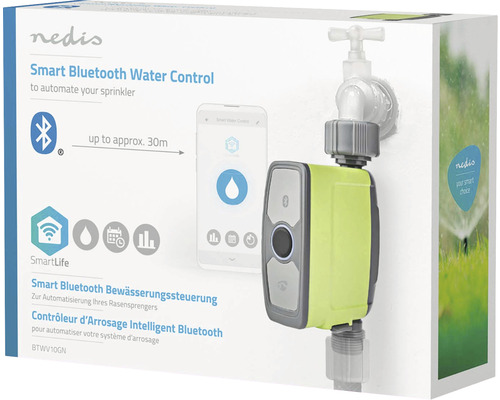 Verpackung einer intelligenten Bluetooth-Wassersteuerung zur Automatisierung von Rasensprengern