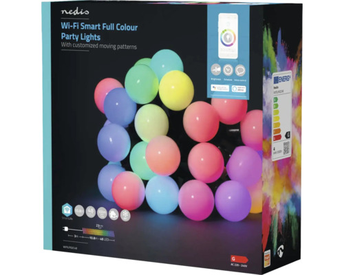 Verpackung der Nedis WLAN Smart Multicolor Party Lichterkette mit beweglichen Mustern