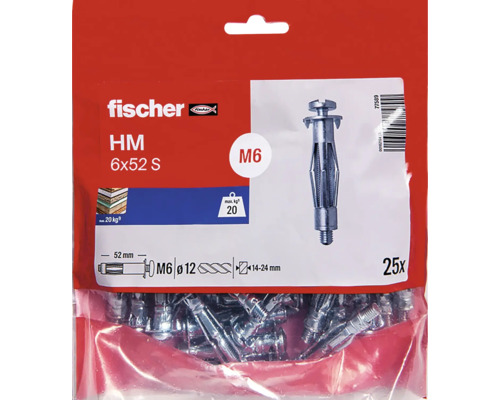 Fischer HM 6x52 S Hohlraumdübel, 25 Stück, im Paket