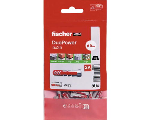 Fischer DuoPower Dübel, 5x25 Millimeter, 50 Stück