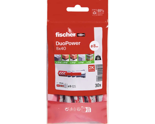 Fischer DuoPower Dübel, Größe 8x40, 30 Stück in einer Packung