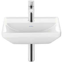 Weißes Duravit Waschbecken mit verchromter Armatur und Ablaufrohr
