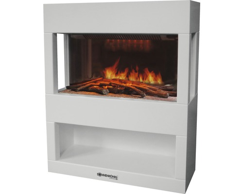Elektrisches Kaminfeuer Sonnenkönig Hylde 51x65 cm weiß 2000 Watt mit Fernbedienung Dekorativer Elektrokamin mit Holzdekor und Flammeneffekt