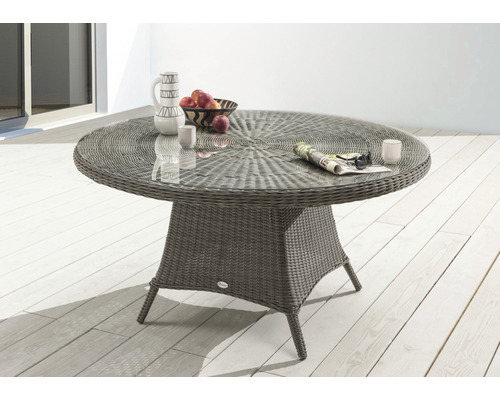 Gartentisch Destiny Luna Polyrattan-Glas Ø 120 H 75 cm grau