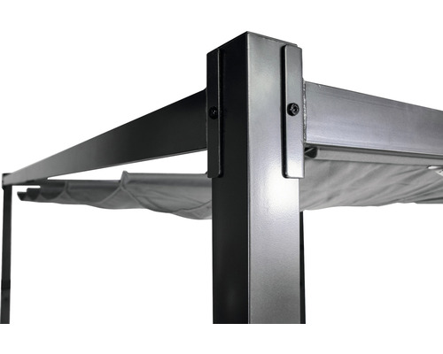 Detailansicht Pavillon mit Stoffdach und Metallrahmen