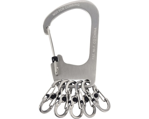 Schlüsselanhänger-Set mit Karabinerhaken und mehreren kleinen Karabinerverschlüssen.