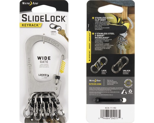Nite Ize SlideLock Schlüsselanhänger mit fünf Edelstahl S-Biner Microlocks