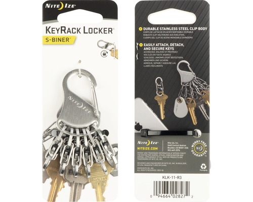 Nite Ize KeyRack Locker mit S-Biner zum einfachen Anbringen, Abnehmen und Sichern von Schlüsseln.