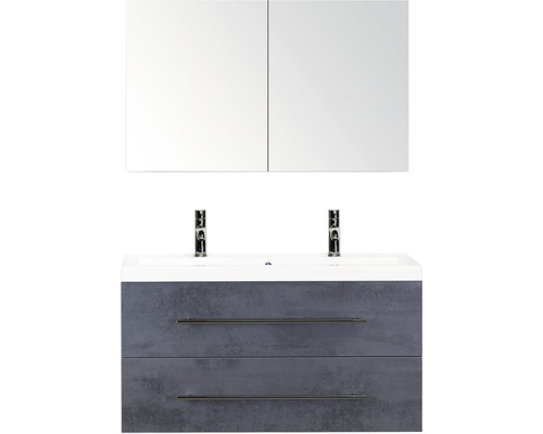 Badmöbel-Set Sanox Straight Mineralguss 100x170x40 cm Doppel-Mineralgusswaschbecken beton anthrazit mit Spiegelschrank