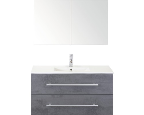 Badmöbel-Set Sanox Stretto Keramik 101x170x39 cm Keramikwaschbecken beton anthrazit mit Spiegelschrank Badmöbel-Set Sanox Stretto Keramik 101x170x39 cm Keramikwaschbecken beton anthrazit mit Spiegelschrank