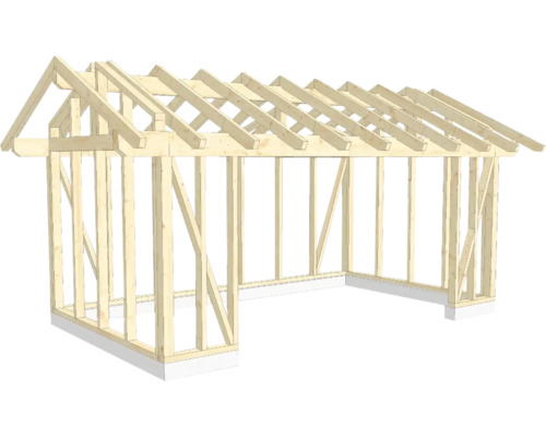 Holzkonstruktion Holzriegelbau mit Satteldach 350x600 cm