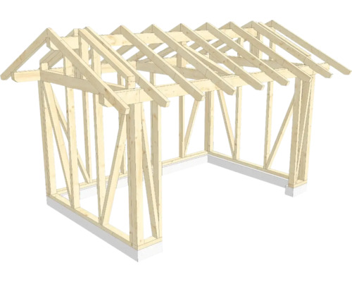 Holzkonstruktion Holzriegelbau mit Satteldach 300x450 cm
