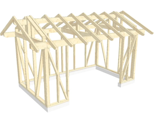 Holzkonstruktion Holzriegelbau mit Satteldach 300x500 cm