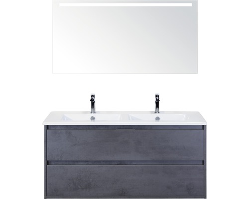 Badmöbel-Set Sanox Porto Keramik 170x121x51 cm Doppel-Keramikwaschbecken 2 Schubladen beton anthrazit mit LED-Beleuchtung Badmöbel-Set Sanox Porto Keramik 170x121x51 cm Doppel-Keramikwaschbecken 2 Schubladen beton anthrazit mit LED-Beleuchtung